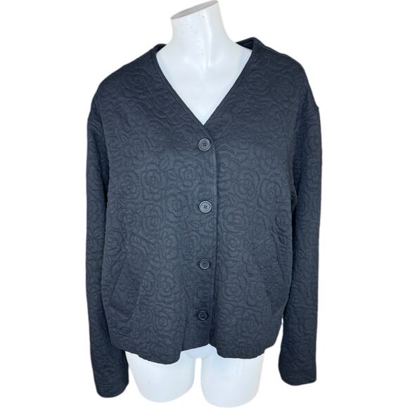 Isaac Mizrahi Live! Button Front Knit Jacquard Crop Jacket Pitch Black X-Large - Picture 1 of 13